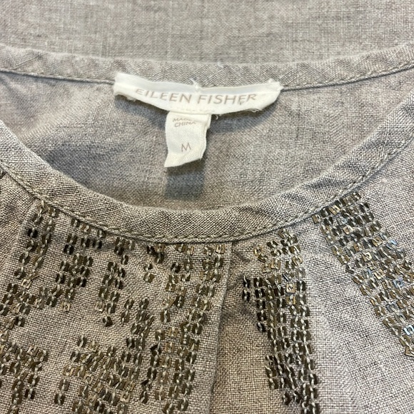 Eileen Fisher - spaghetti strap organic linen tan/gray tank with sequin - size M - Picture 3 of 4